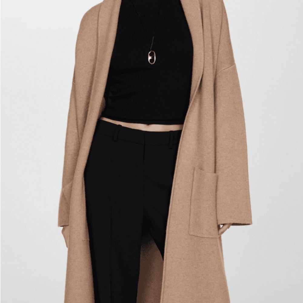Mango Camel Knit Cardigan Coat